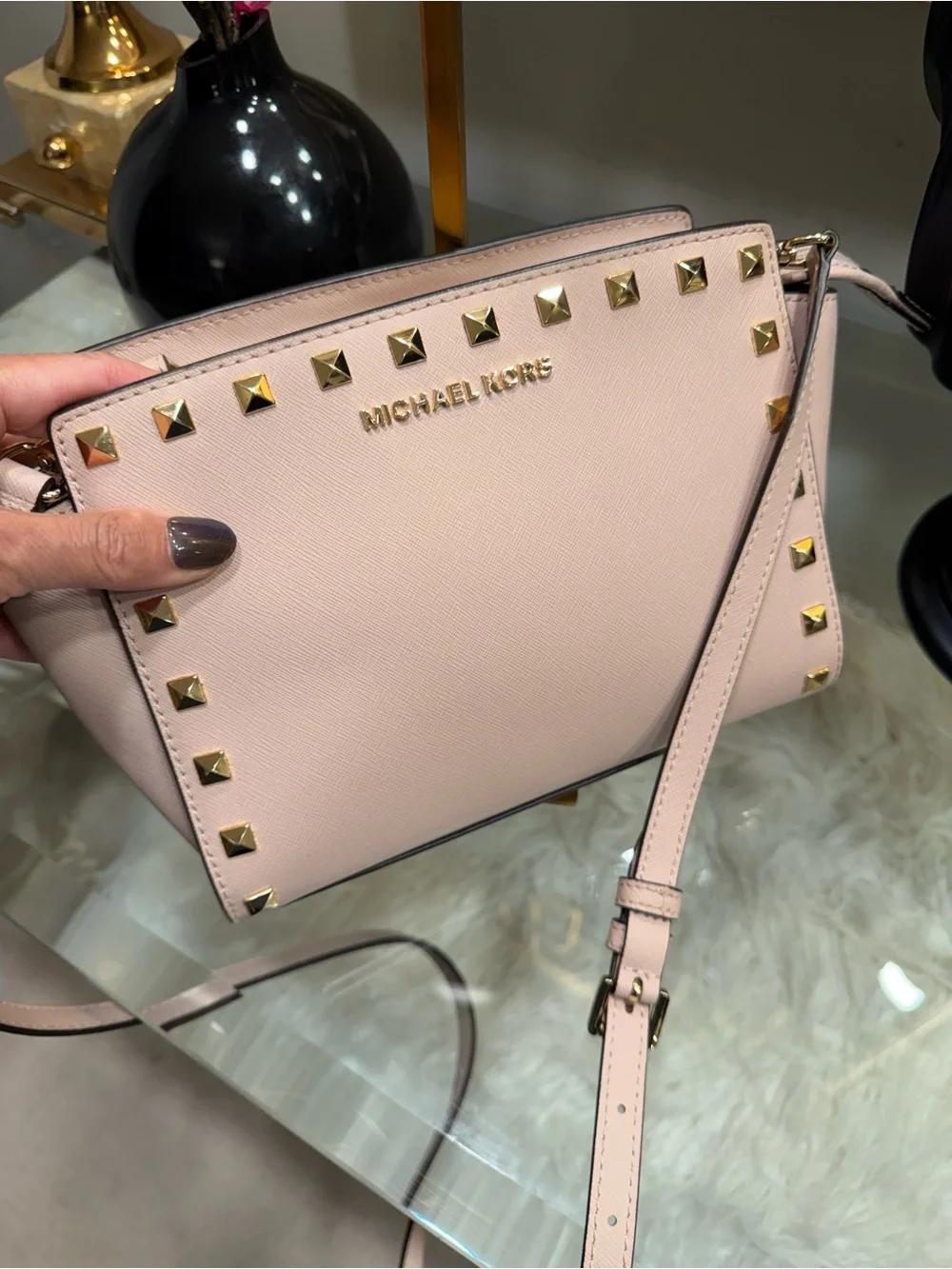 Michael Kors Pink Studded Leather Shoulder Bag